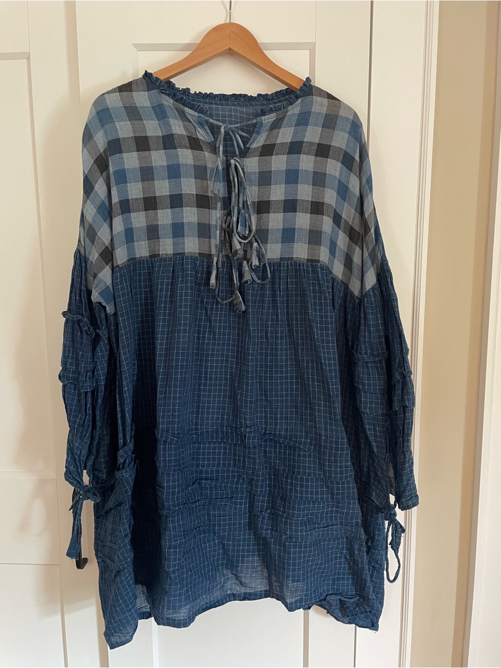 Vintage Blue Plaid Peasant Tunic Top